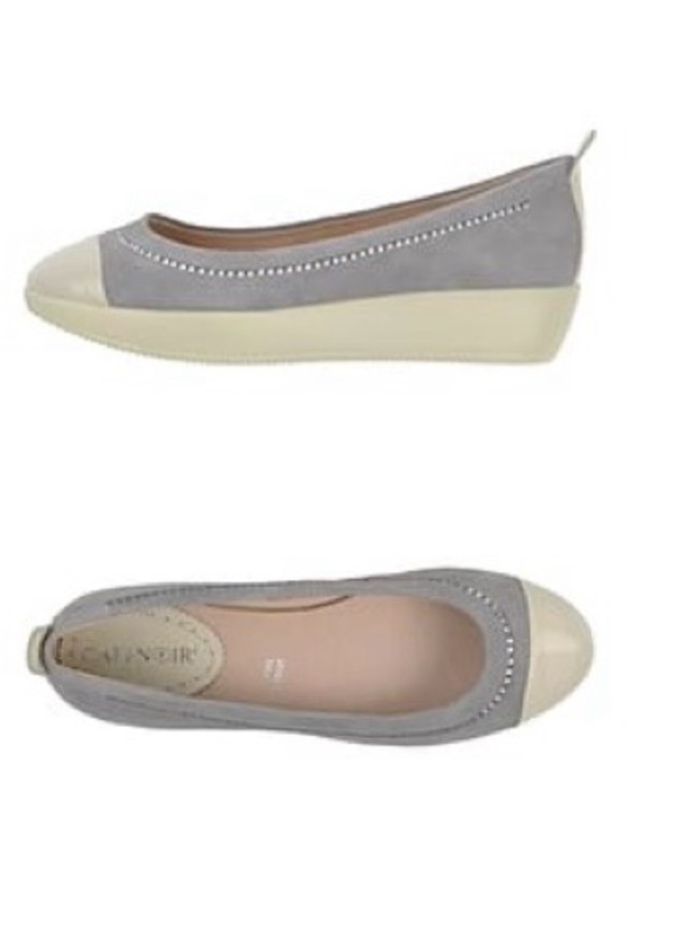 Italy CAFenOir Jewelry Gray Suede Ballet Flats with Cream Cap Toe